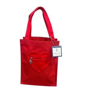 NWT Gregg Gift Co. Red Shopper Tote Felt Heart Book Craft Knitting Bag Pocket